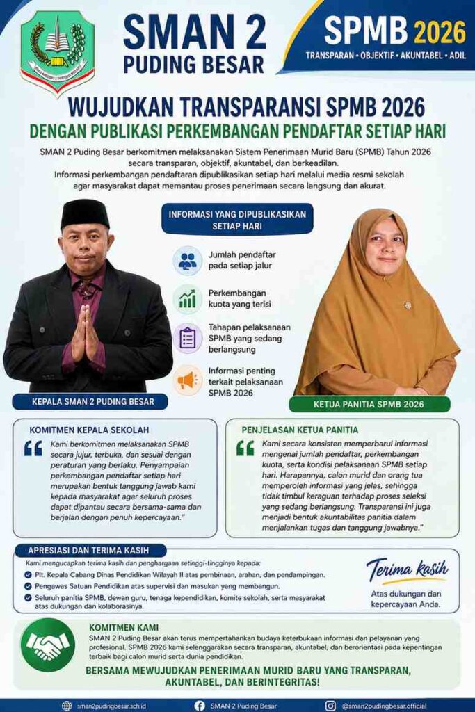 Transparan Sejak Hari Pertama, SMAN 2 Puding Besar Konsisten Publikasikan Perkembangan SPMB 2026