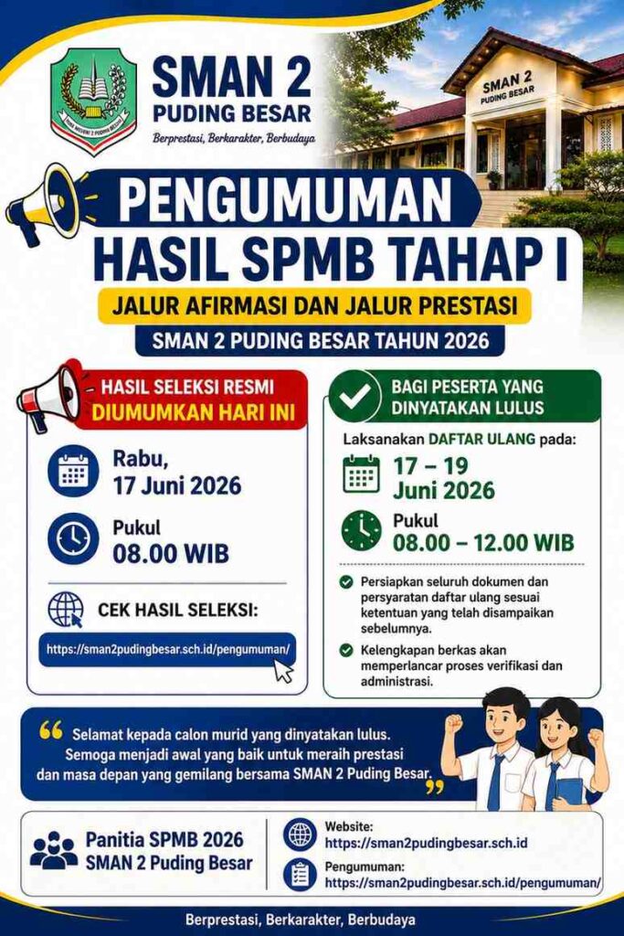 🎉 Hari yang Dinanti Tiba! Hasil SPMB Tahap I SMAN 2 Puding Besar Resmi Diumumkan 🎉