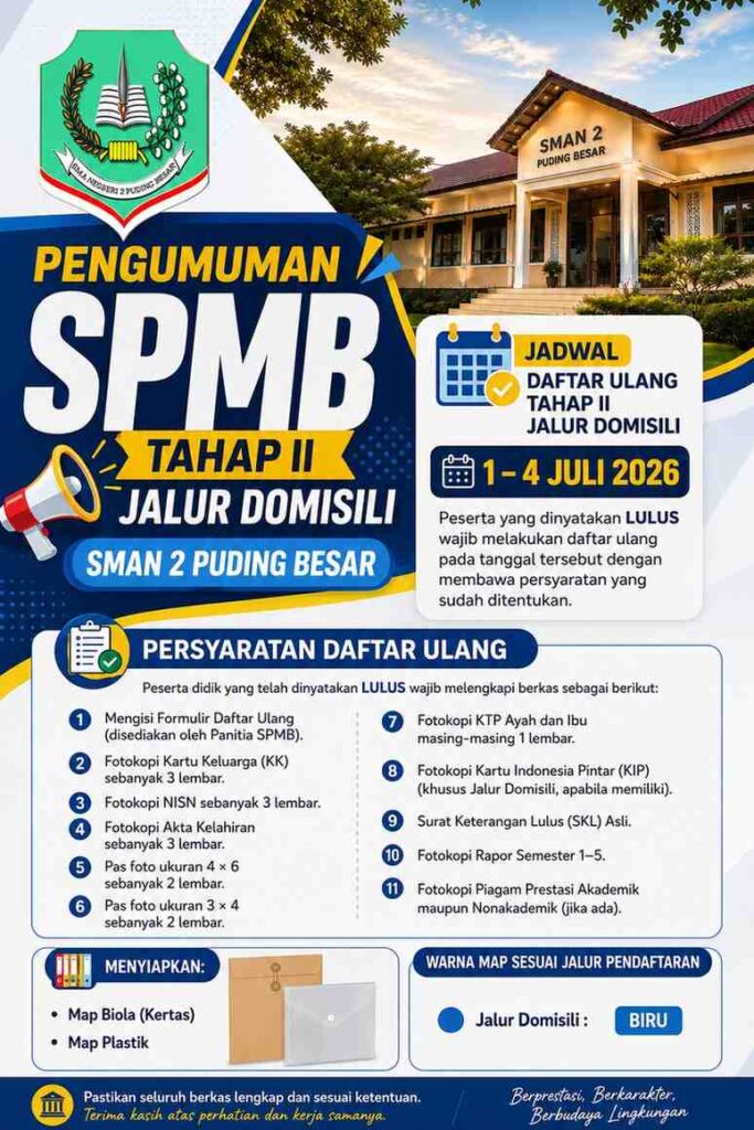 Pengumuman Hasil SPMB Tahap II Jalur Domisili SMAN 2 Puding Besar Resmi Diumumkan