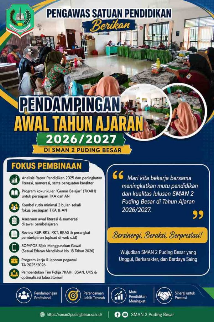 Komitmen Nyata Pengawas Satuan Pendidikan: Dr. Ati Lasmanawati,S.Pd., M.Pd Dampingi SMAN 2 Puding Besar Tingkatkan Mutu Pendidikan dan Perkuat Karakter Peserta Didik